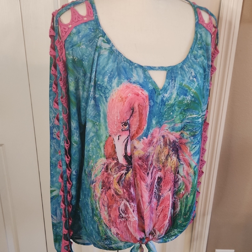 Leoma Lovegrove, Pink Cut Out Tie Front Blouse, Size Large